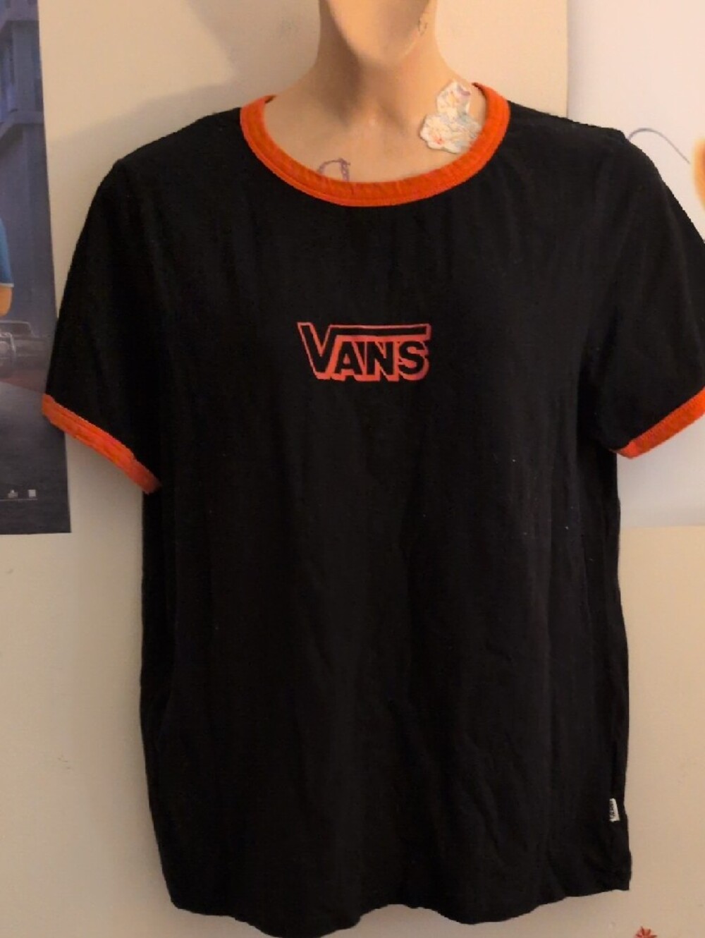 Vans Black Ringer Tee with Orange Trim and Logo